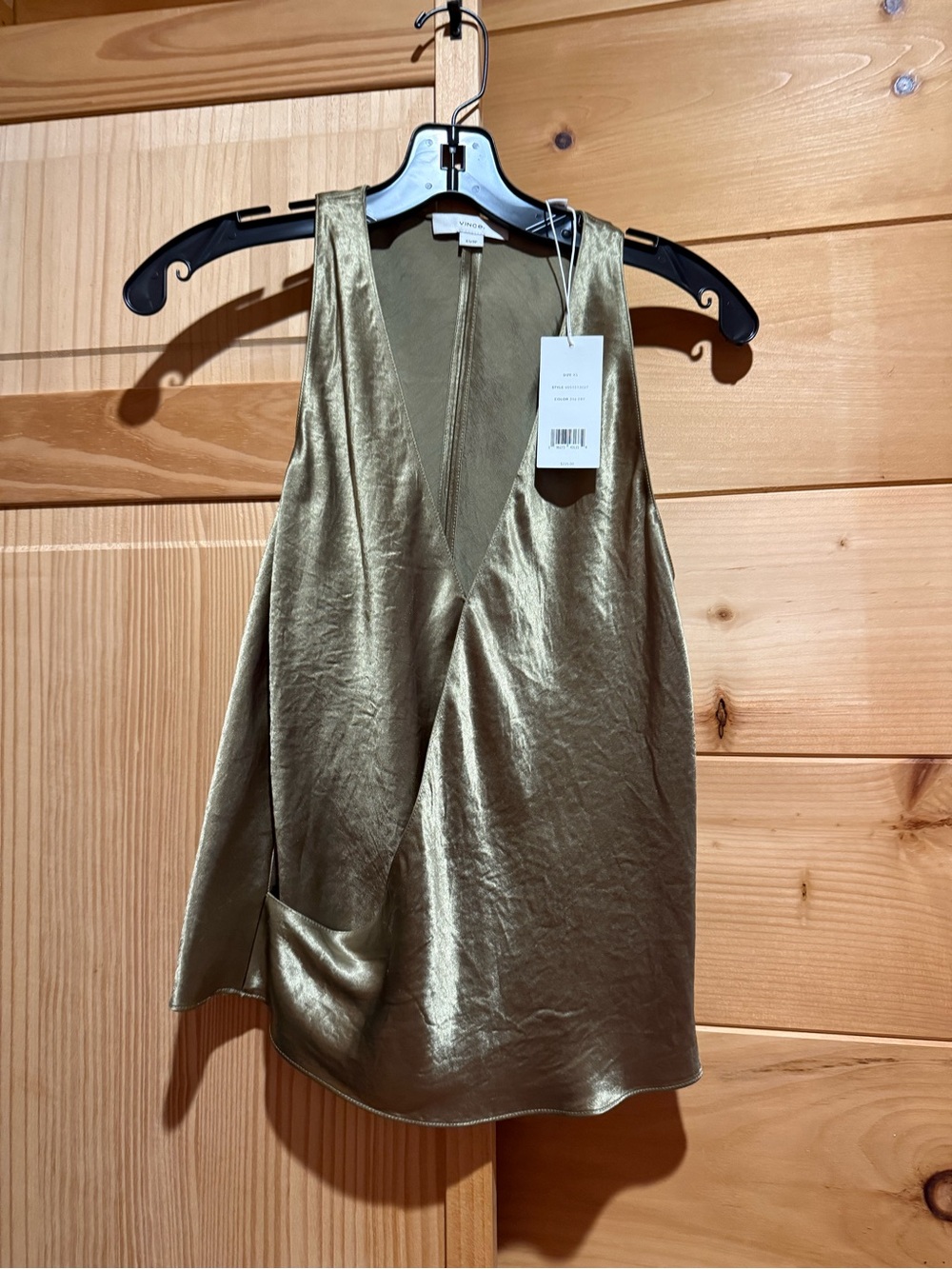 Vince Metallic Olive-Gold V-Neck Tank
